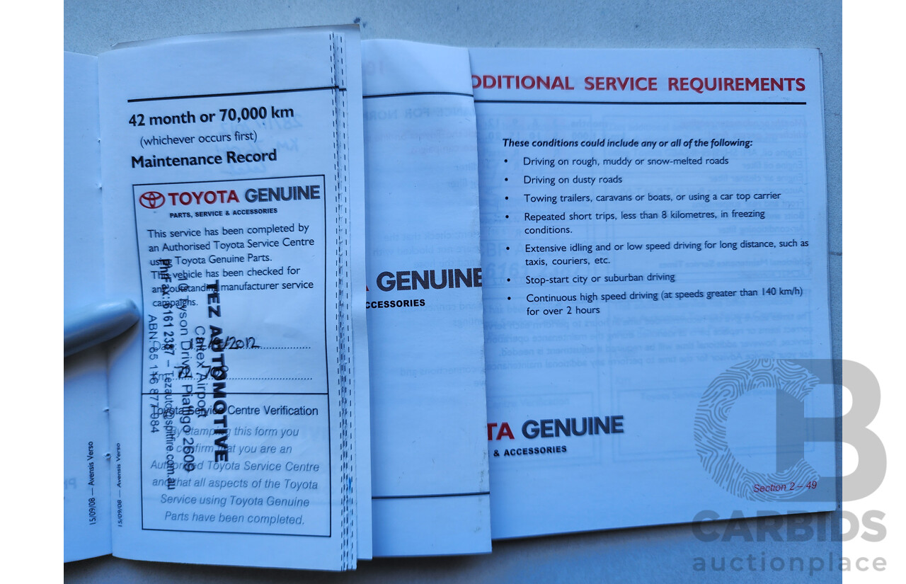 12/2008 Toyota Avensis Verso GLX ACM21R 4d Wagon White 2.4L