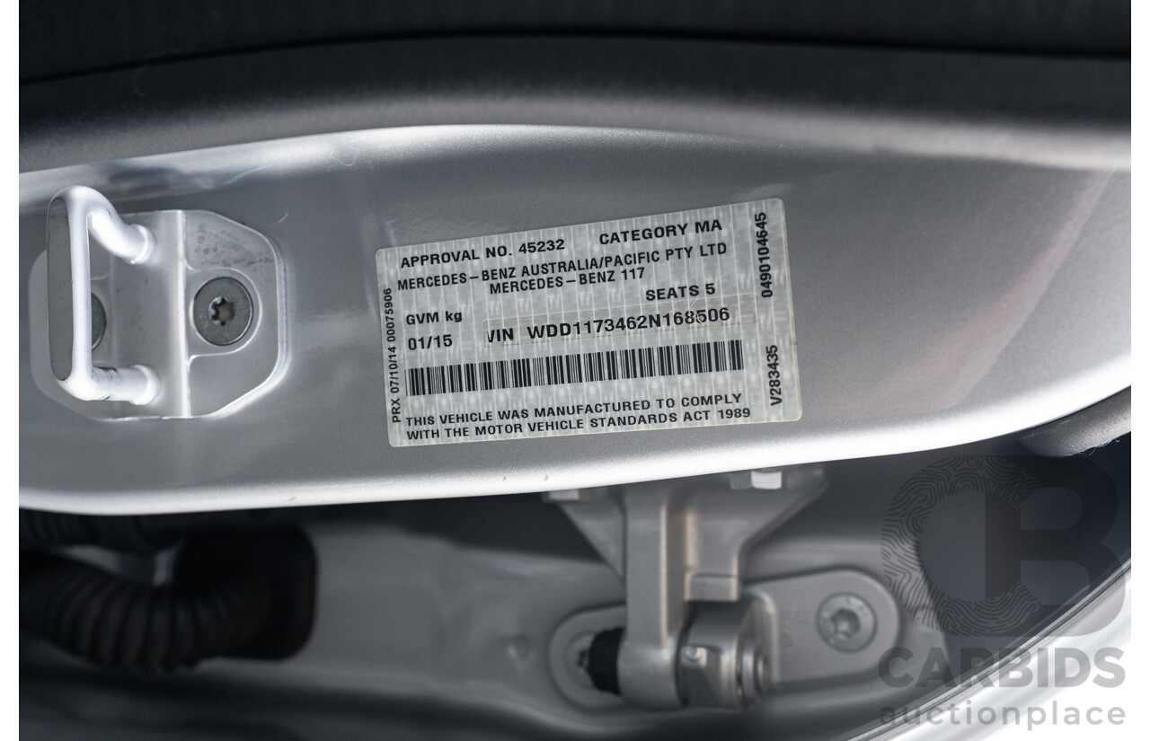 01/2015 Mercedes Benz CLA250 Sport 4matic (AWD) 117 MY15 4d Coupe Polar Silver Metallic Turbo 2.0L