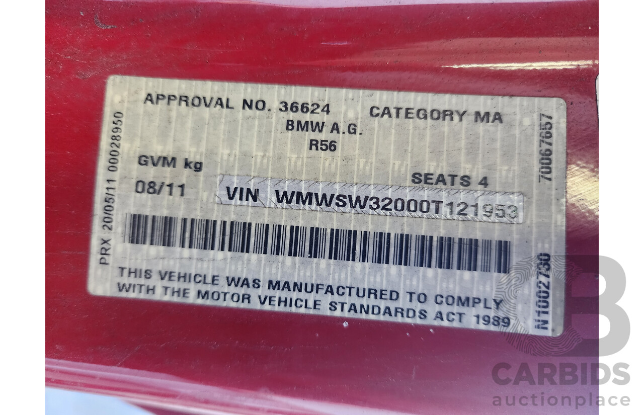 8/2011 Mini Cooper D R56 2d Hatchback Red 1.6L