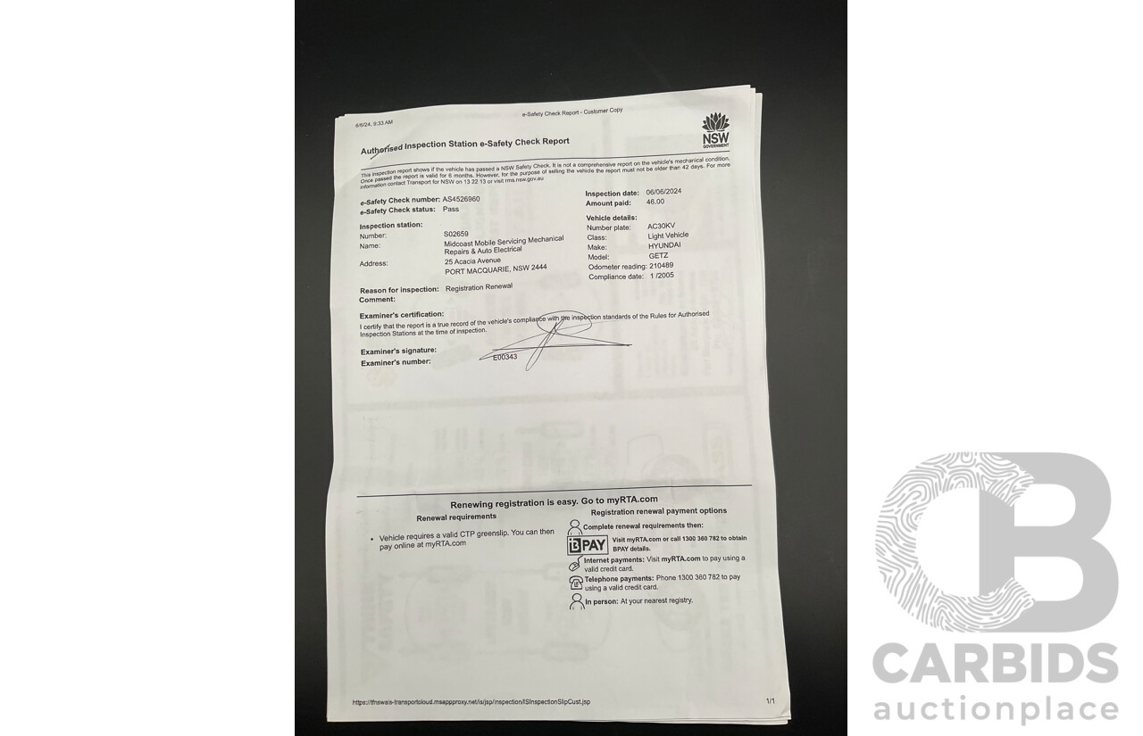 1/2005 Hyundai Getz XL TB 3d Hatchback Noble White 1.3L