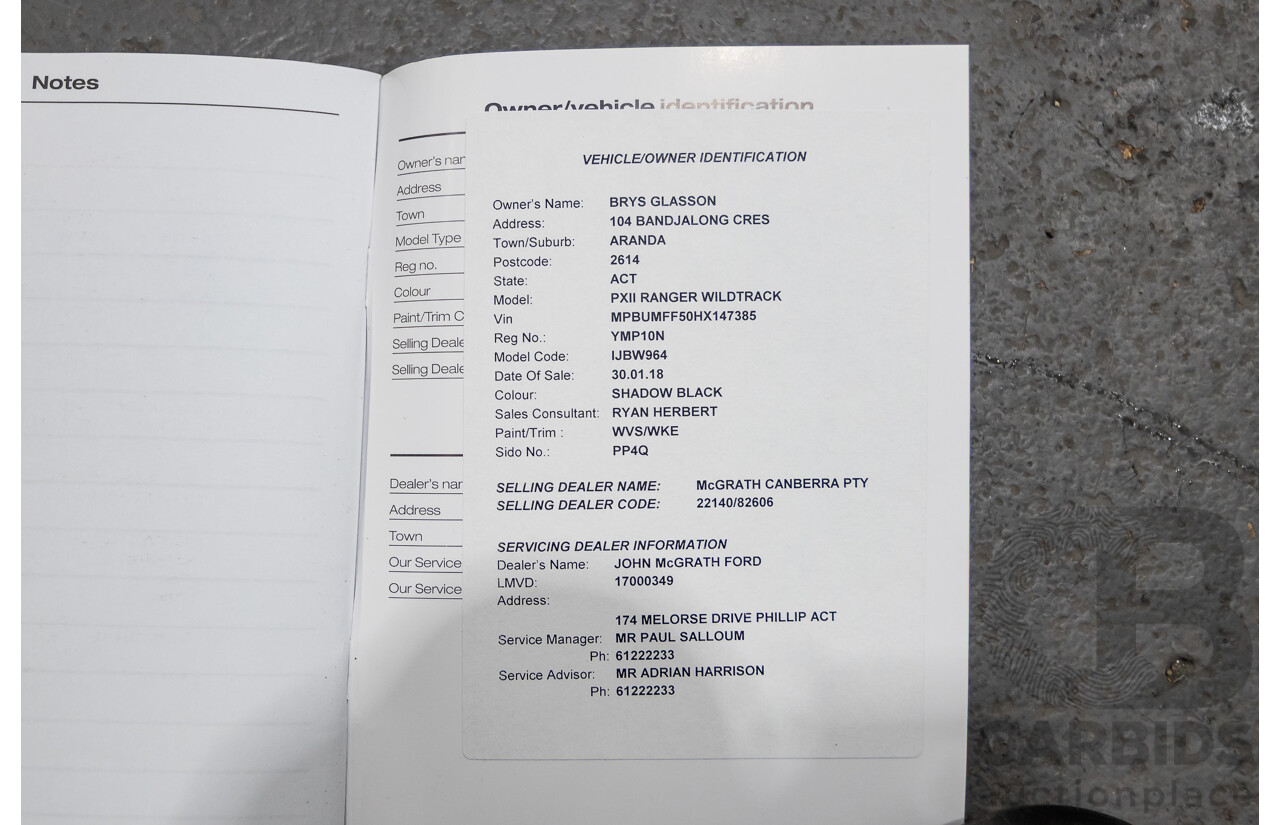 01/2018 Ford Ranger WILDTRAK 3.2 (4x4) PX MKII MY18 Dual Cab P/Up Shadow Black Turbo Diesel 3.2L