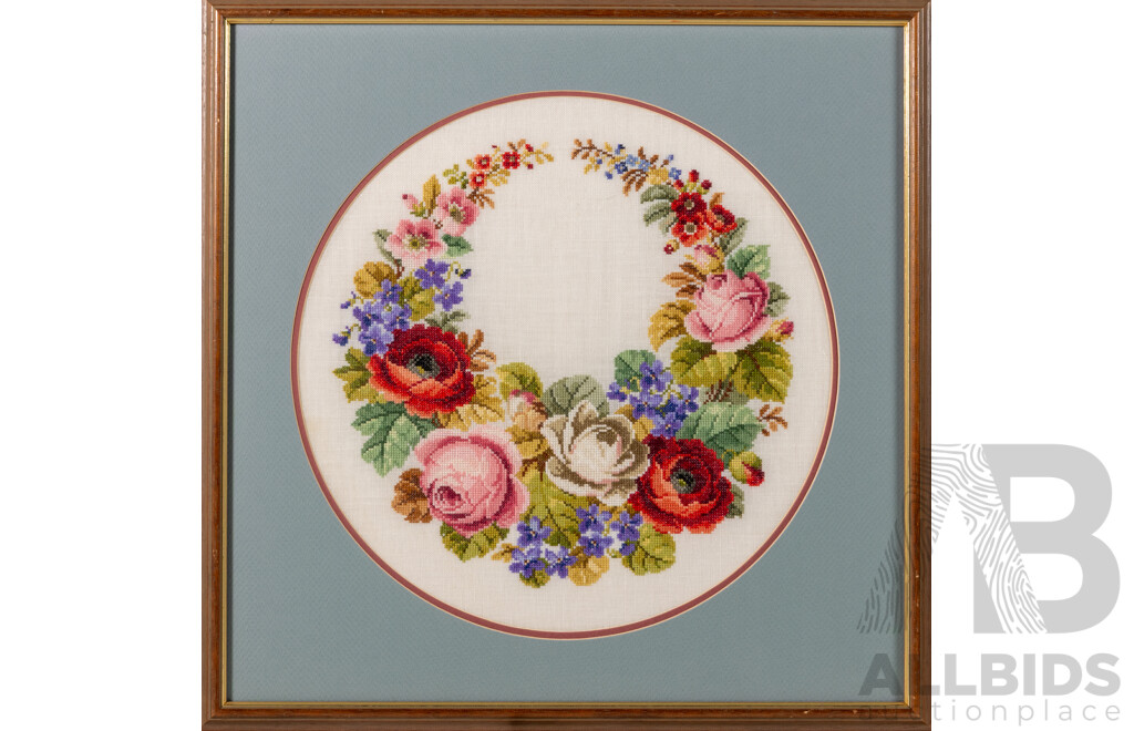 Artist Unknown (20th Century), Beautiful Hand Crafted Cross Stitch on Linen Panel, 57 x 57 cm (frame)