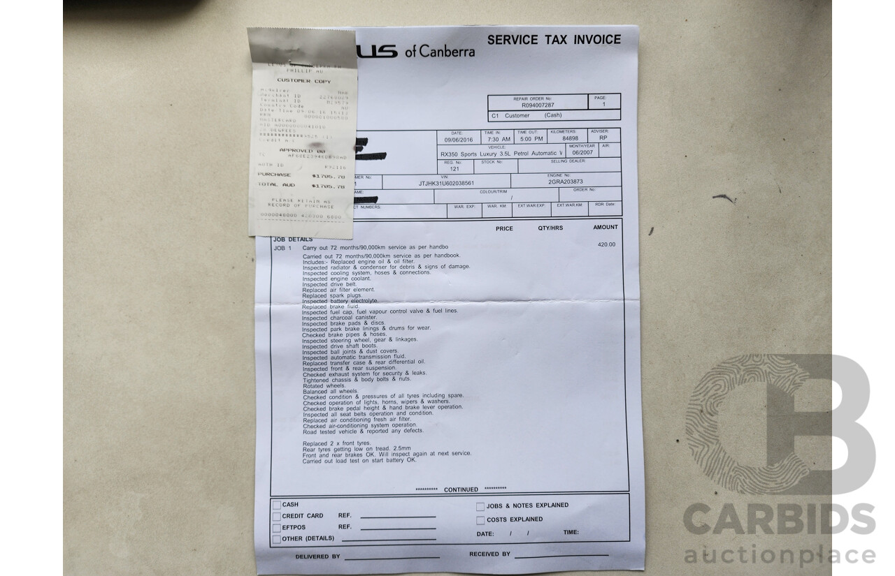 6/2007 Lexus Rx350 Sports Luxury GSU35R 07 UPGRADE 4d Wagon Purple 3.5L