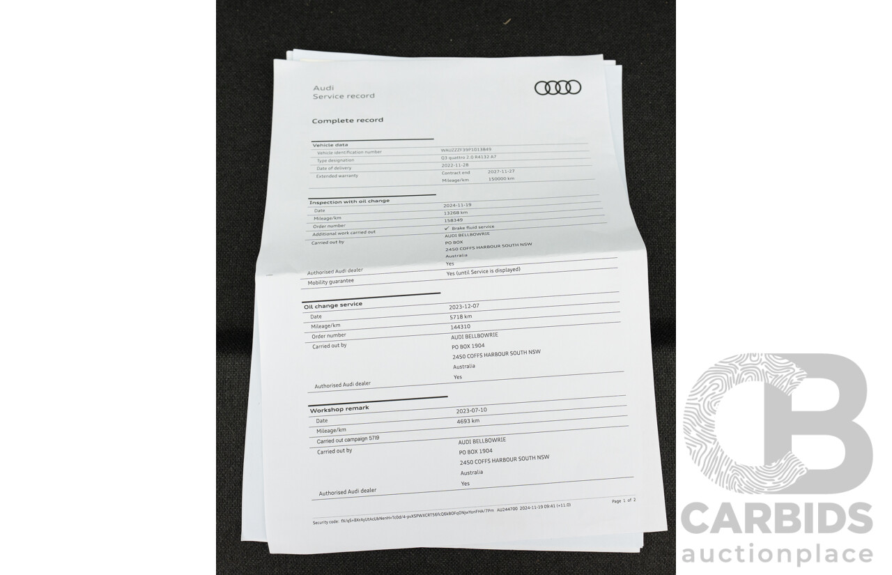 11/2022 Audi Q3 40 TFSI Quattro (AWD) F3 MY23 4d Wagon Glacier White Metallic Turbo 2.0L
