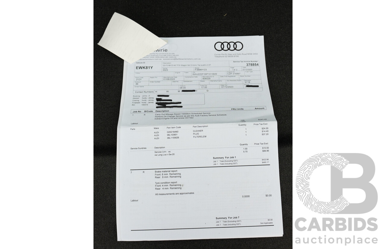 11/2022 Audi Q3 40 TFSI Quattro (AWD) F3 MY23 4d Wagon Glacier White Metallic Turbo 2.0L