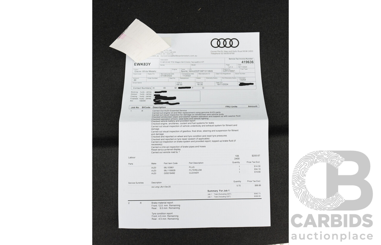 11/2022 Audi Q3 40 TFSI Quattro (AWD) F3 MY23 4d Wagon Glacier White Metallic Turbo 2.0L