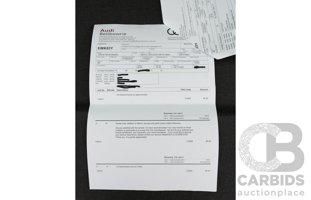 11/2022 Audi Q3 40 TFSI Quattro (AWD) F3 MY23 4d Wagon Glacier White Metallic Turbo 2.0L