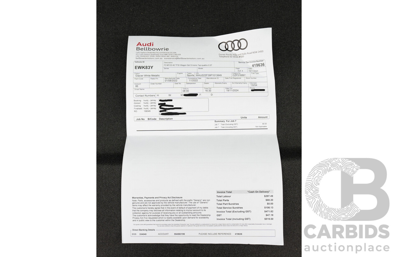 11/2022 Audi Q3 40 TFSI Quattro (AWD) F3 MY23 4d Wagon Glacier White Metallic Turbo 2.0L