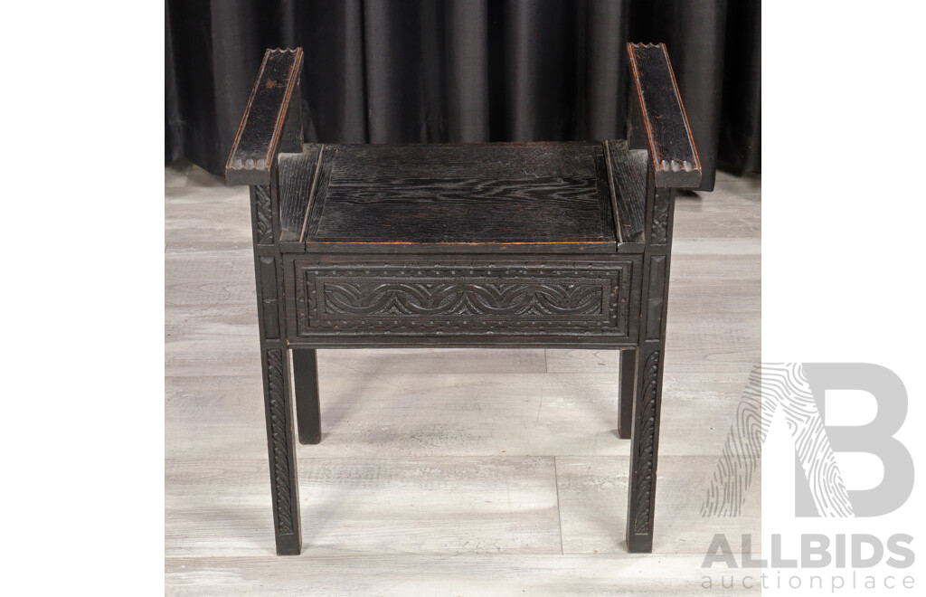 Timber Lift Top Piano Stool with Carved Apron