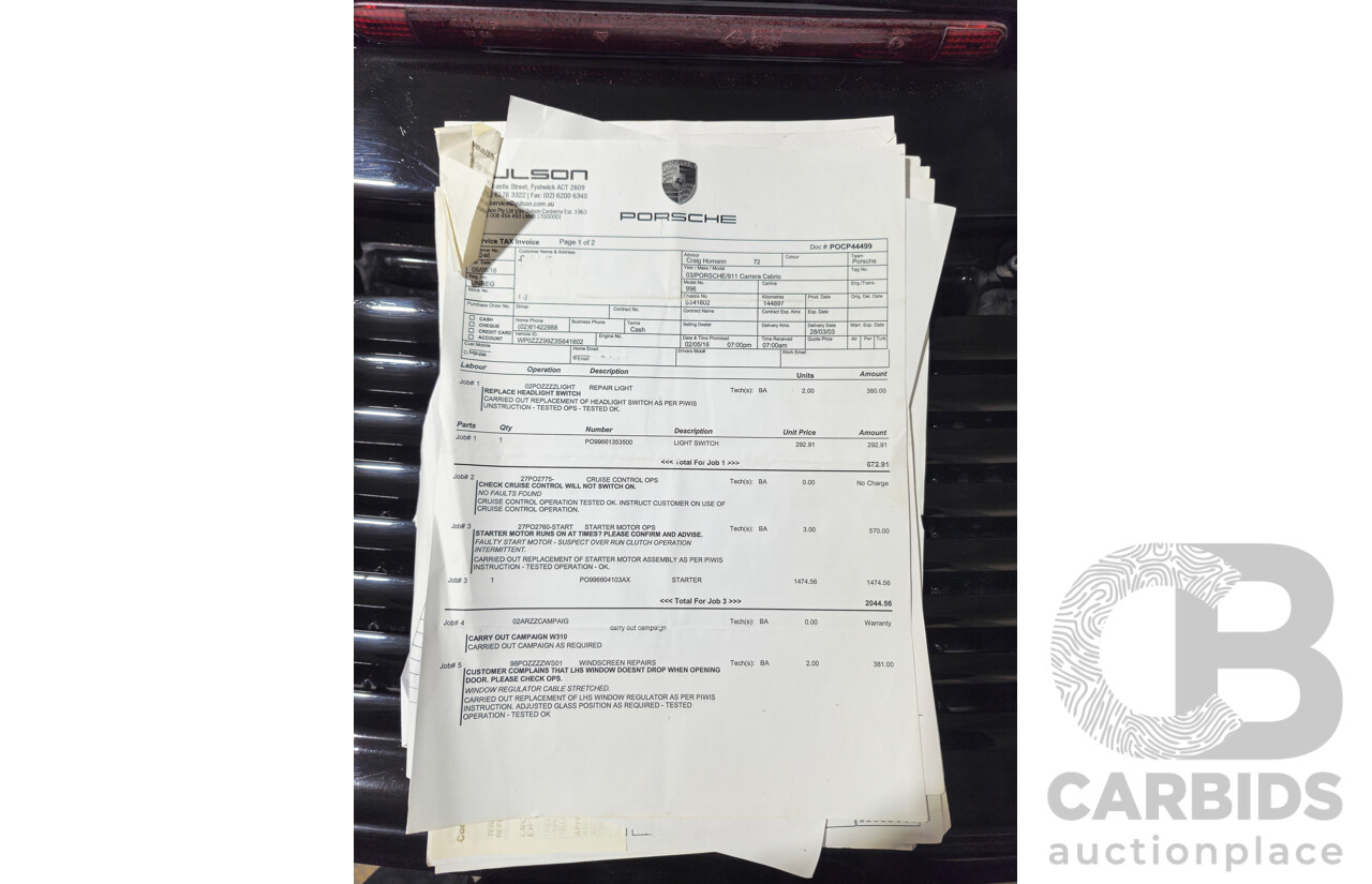 2/2003 Porsche 911 Carrera 996 2d Cabriolet Black 3.6L