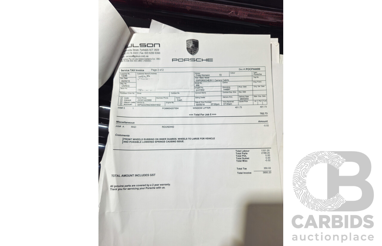 2/2003 Porsche 911 Carrera 996 2d Cabriolet Black 3.6L