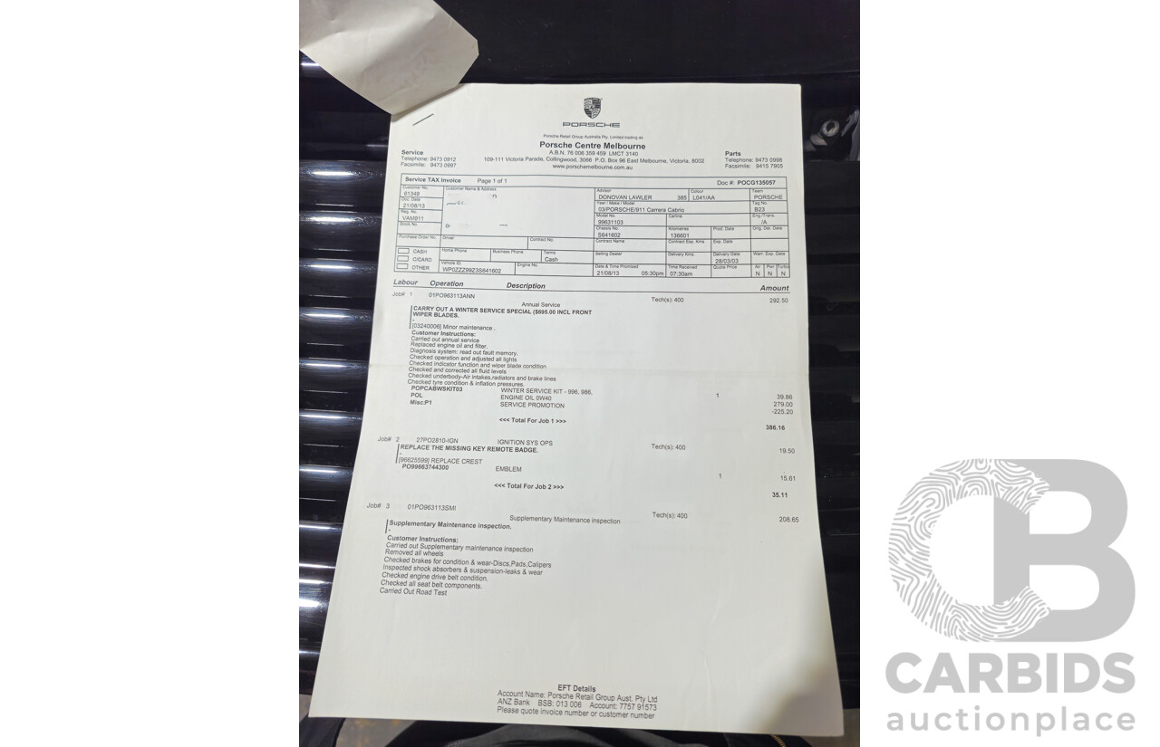 2/2003 Porsche 911 Carrera 996 2d Cabriolet Black 3.6L