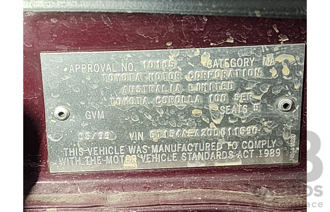 5/1999 Toyota Corolla Conquest SECA AE102R 5d Liftback Maroon 1.8L