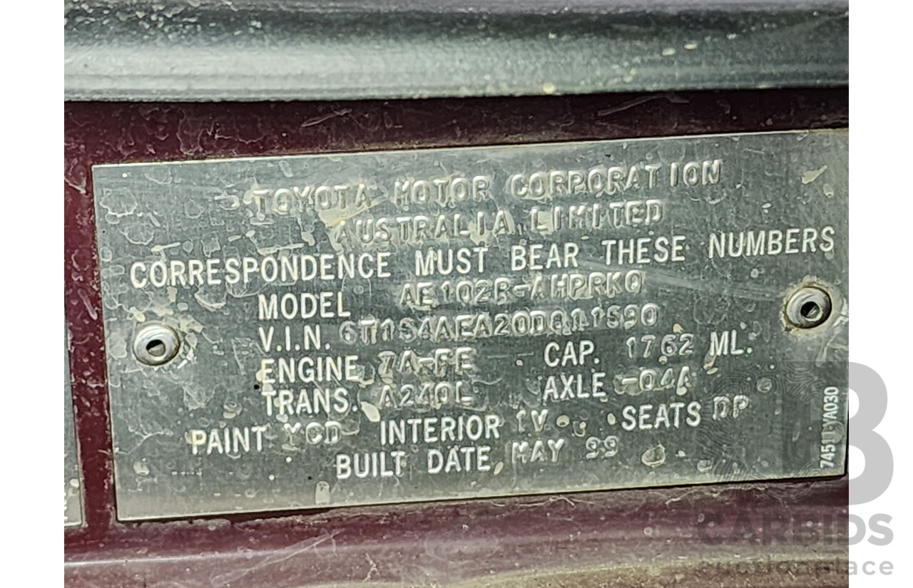 5/1999 Toyota Corolla Conquest SECA AE102R 5d Liftback Maroon 1.8L