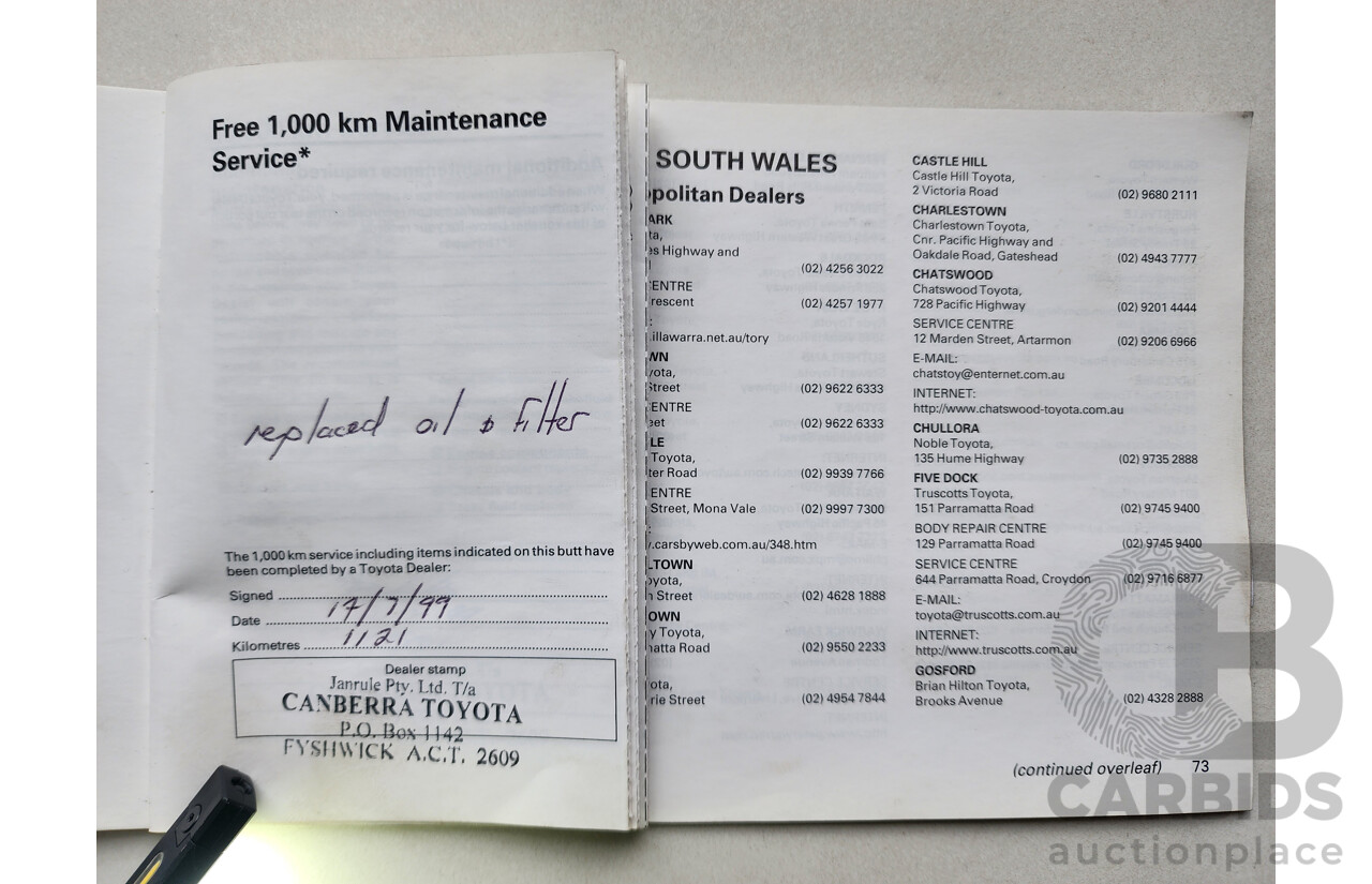 5/1999 Toyota Corolla Conquest SECA AE102R 5d Liftback Maroon 1.8L