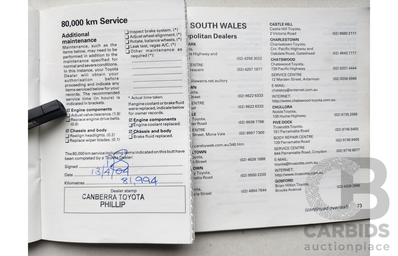 5/1999 Toyota Corolla Conquest SECA AE102R 5d Liftback Maroon 1.8L