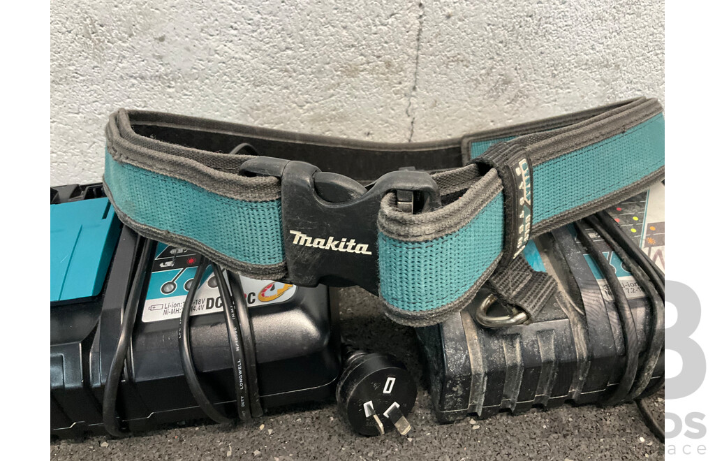MAKITA DC18RC Battery Charger (x2) and MAKITA Quick Release Belt - Lot of 3