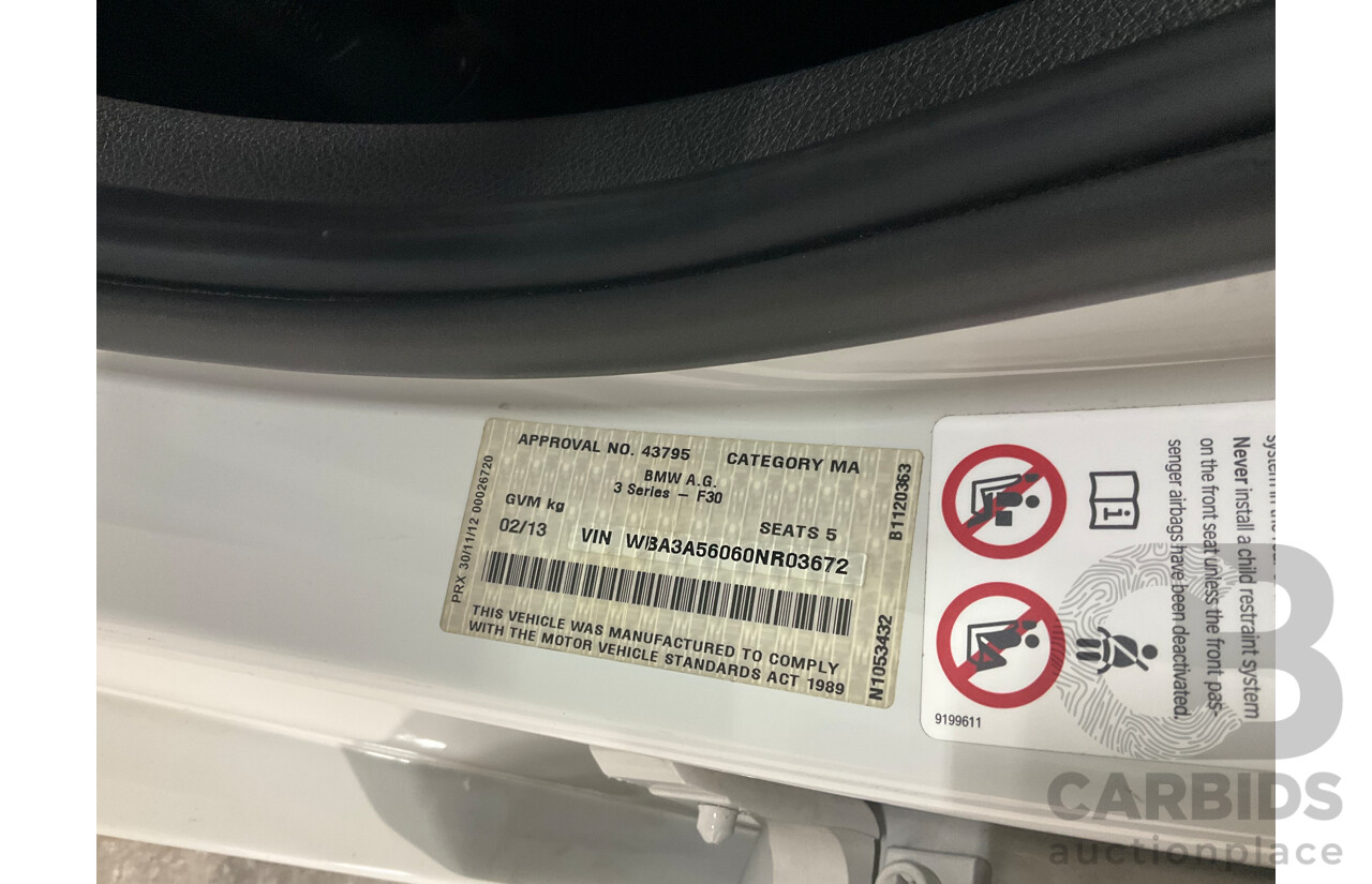 2/2013 BMW 328i Sport Line F30 MY13.5 4d Sedan Alpine White 2.0L