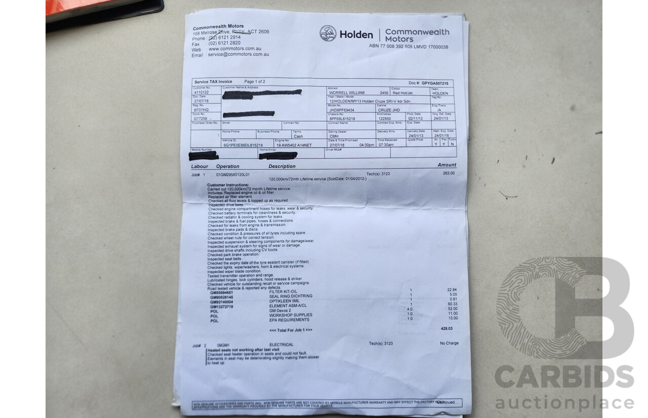 10/2012 Holden Cruze SRi V JH MY13 4d Sedan Red 1.4L