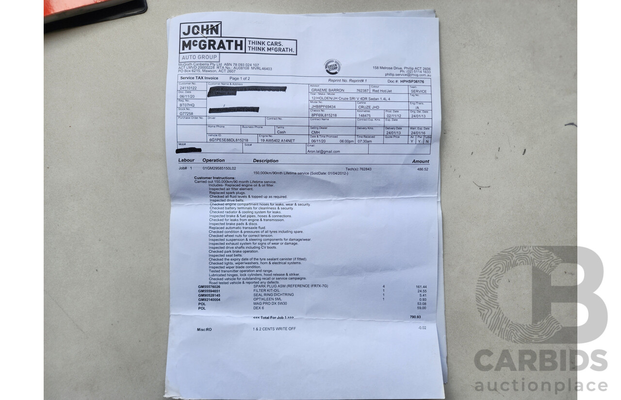 10/2012 Holden Cruze SRi V JH MY13 4d Sedan Red 1.4L