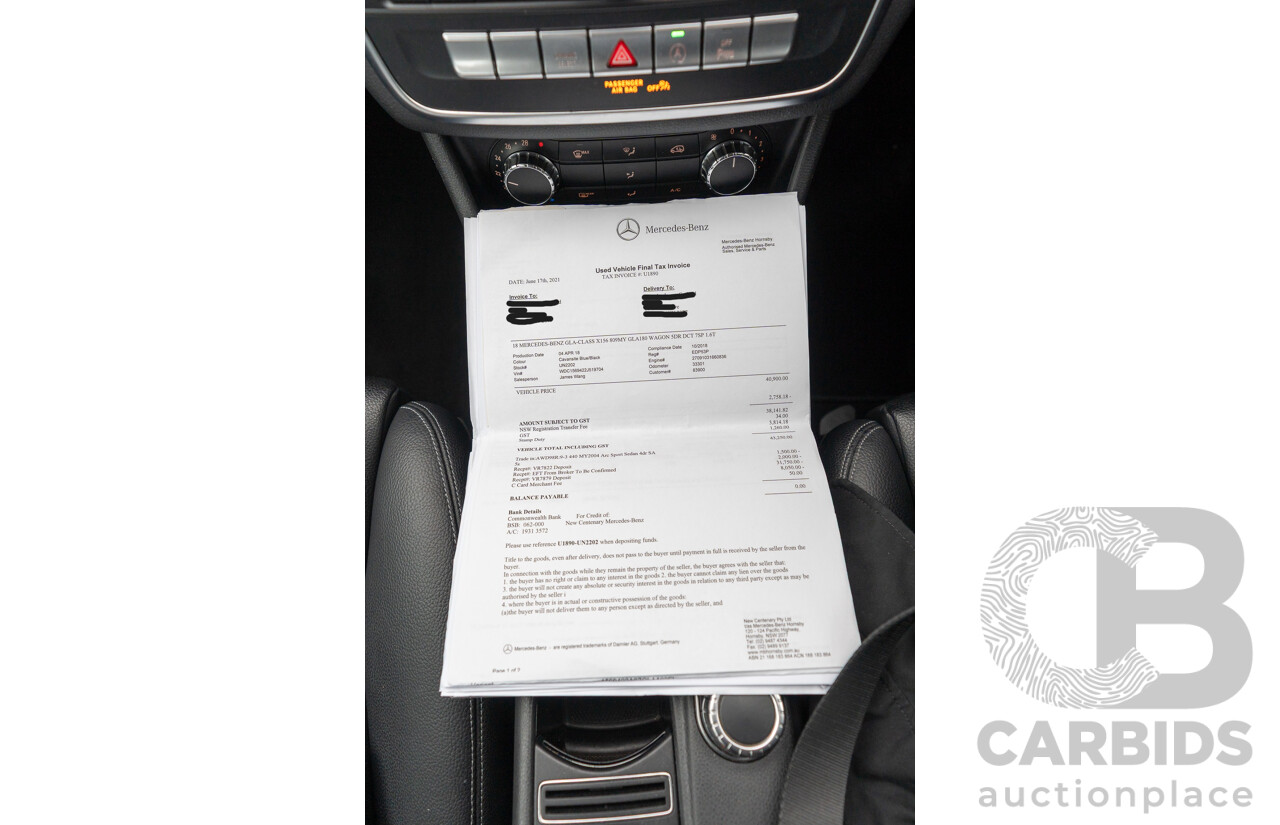 10/2018 Mercedes Benz GLA 180 X156 809MY 4d Wagon Cavansite Blue Metallic Turbo 1.6L