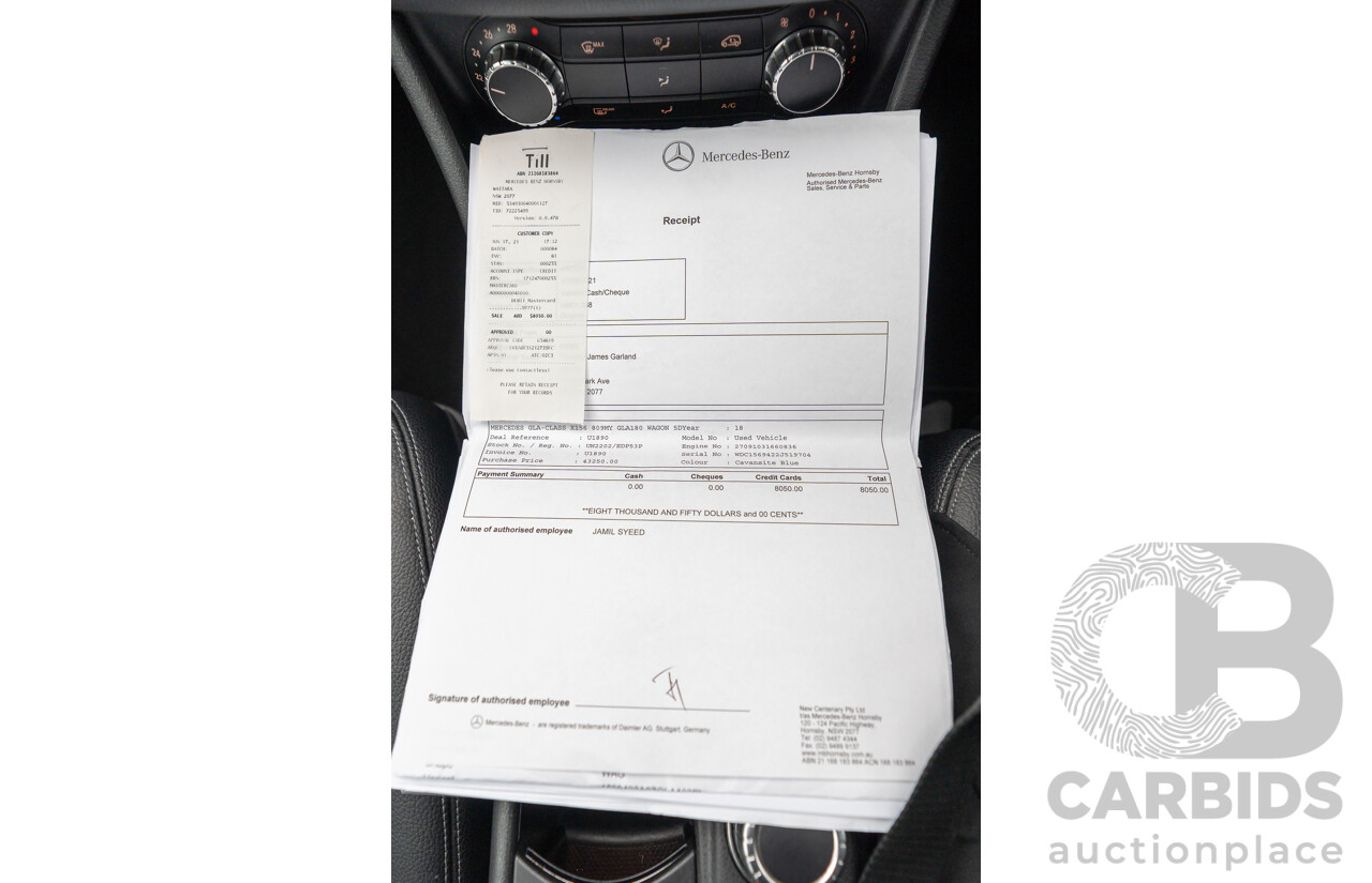 10/2018 Mercedes Benz GLA 180 X156 809MY 4d Wagon Cavansite Blue Metallic Turbo 1.6L