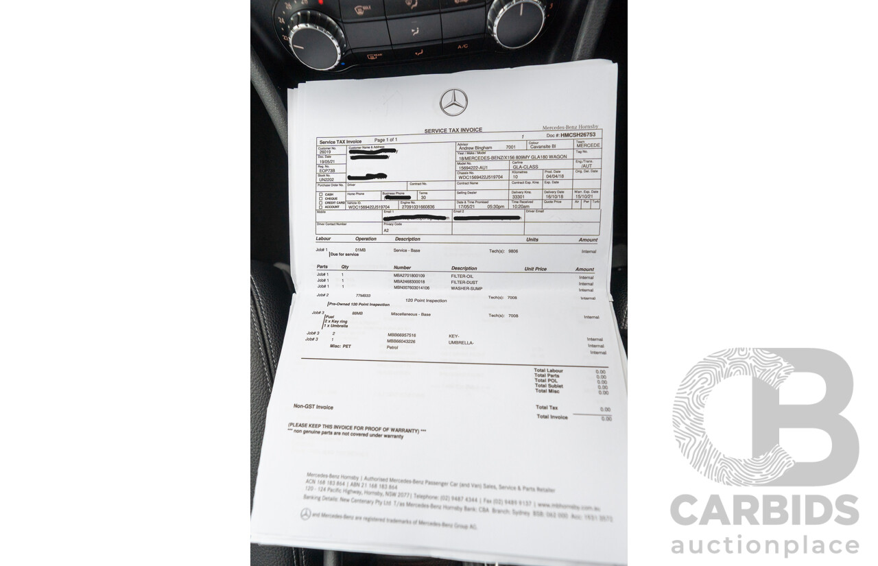 10/2018 Mercedes Benz GLA 180 X156 809MY 4d Wagon Cavansite Blue Metallic Turbo 1.6L