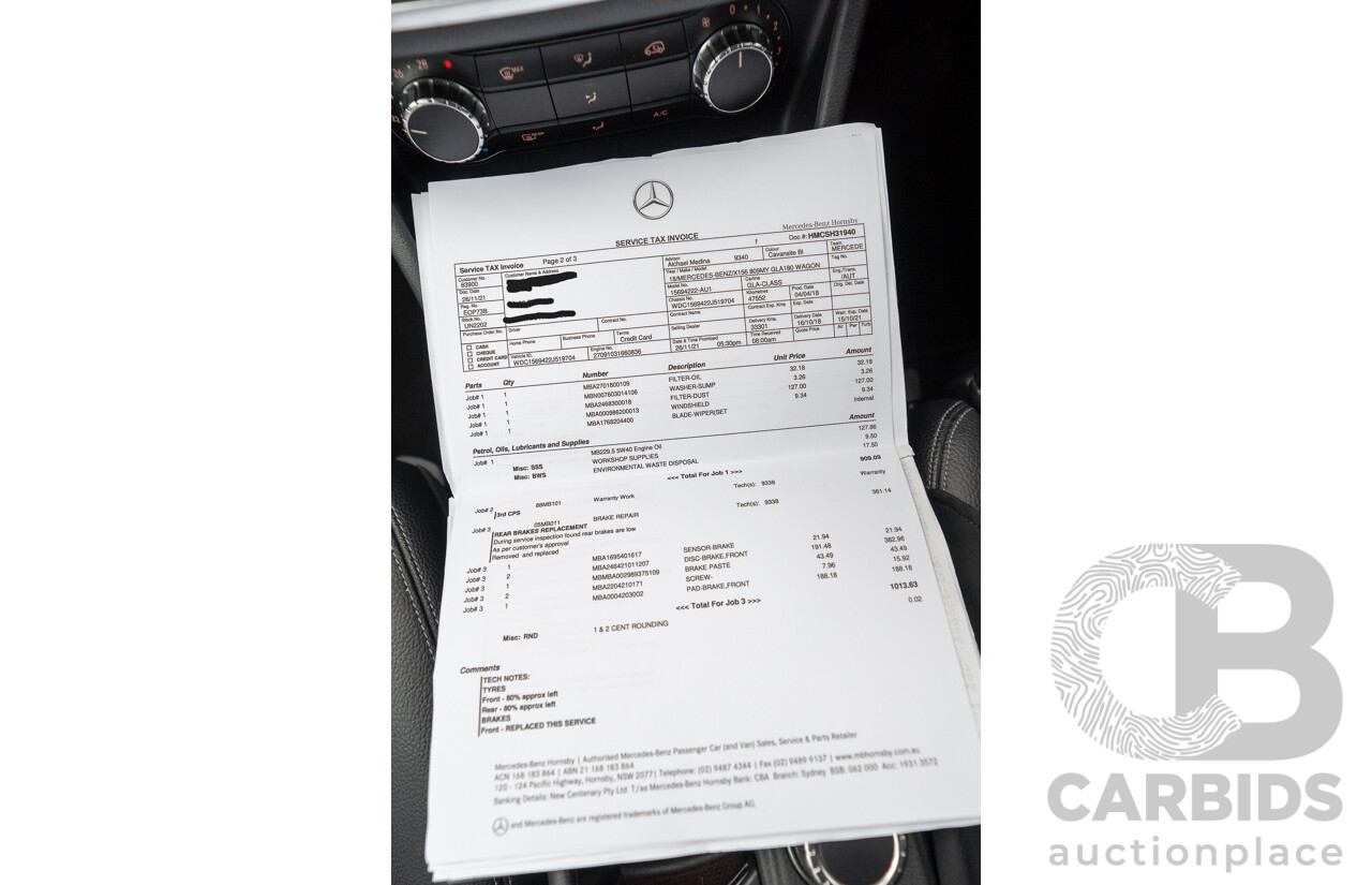 10/2018 Mercedes Benz GLA 180 X156 809MY 4d Wagon Cavansite Blue Metallic Turbo 1.6L