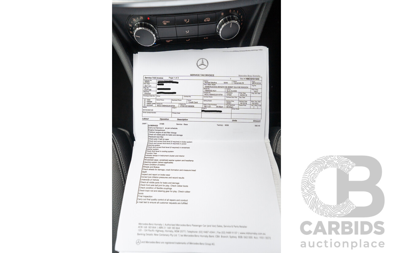 10/2018 Mercedes Benz GLA 180 X156 809MY 4d Wagon Cavansite Blue Metallic Turbo 1.6L