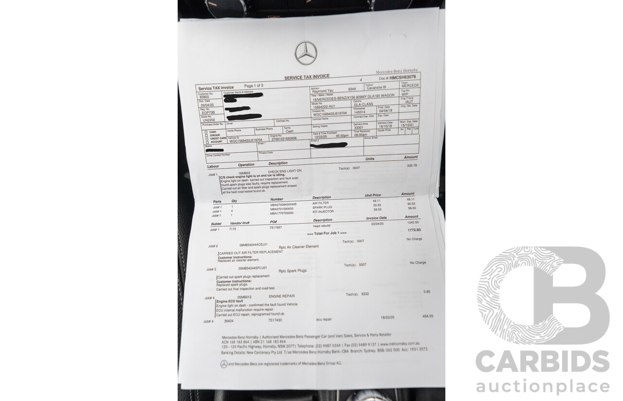 10/2018 Mercedes Benz GLA 180 X156 809MY 4d Wagon Cavansite Blue Metallic Turbo 1.6L