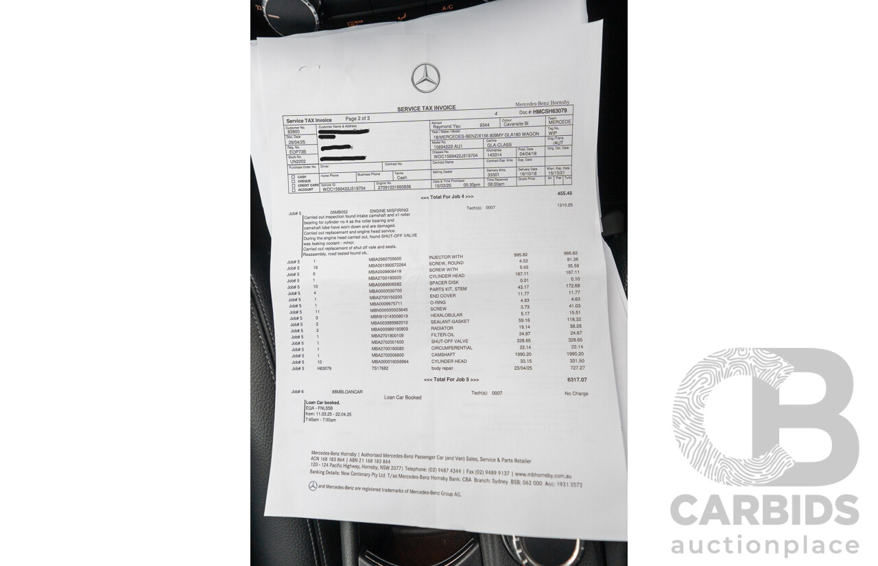 10/2018 Mercedes Benz GLA 180 X156 809MY 4d Wagon Cavansite Blue Metallic Turbo 1.6L