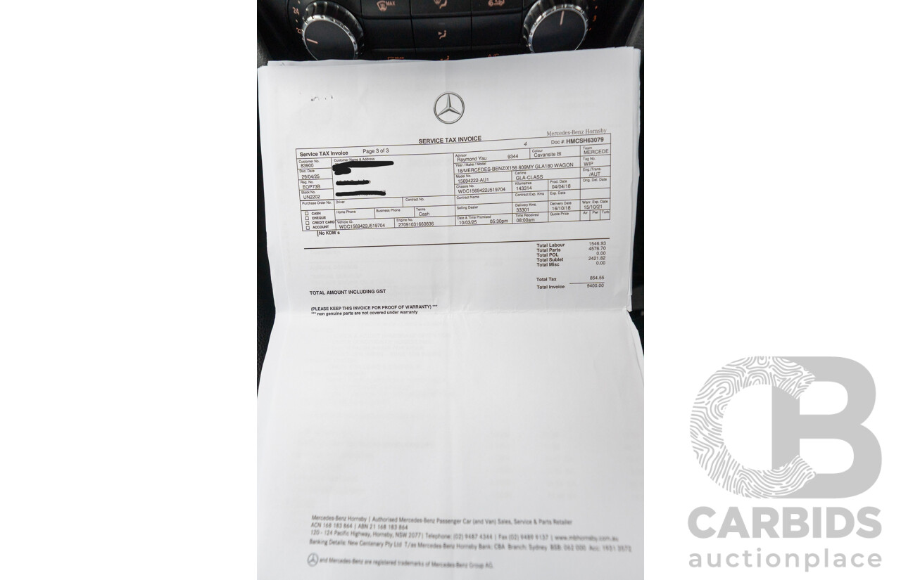 10/2018 Mercedes Benz GLA 180 X156 809MY 4d Wagon Cavansite Blue Metallic Turbo 1.6L