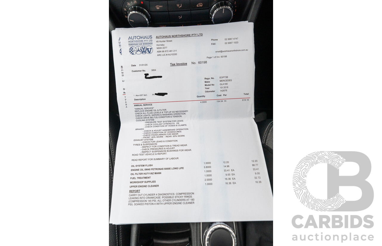 10/2018 Mercedes Benz GLA 180 X156 809MY 4d Wagon Cavansite Blue Metallic Turbo 1.6L