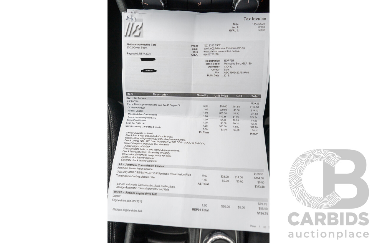 10/2018 Mercedes Benz GLA 180 X156 809MY 4d Wagon Cavansite Blue Metallic Turbo 1.6L