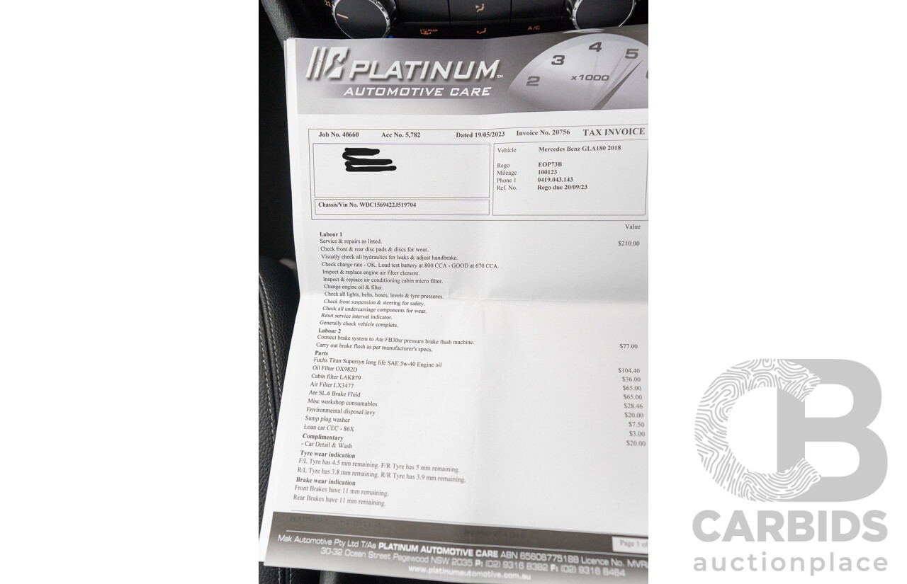 10/2018 Mercedes Benz GLA 180 X156 809MY 4d Wagon Cavansite Blue Metallic Turbo 1.6L