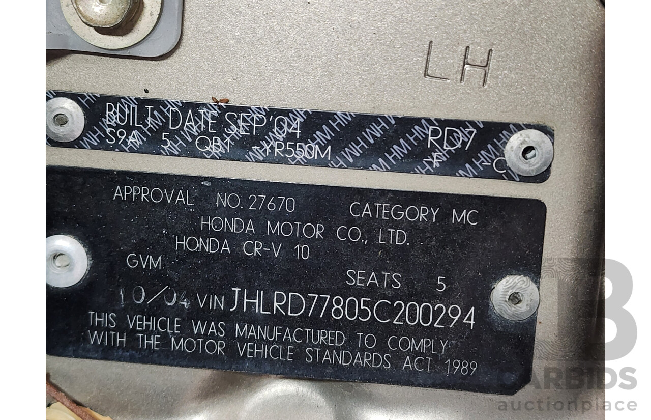 10/2004 Honda CRV (4x4) Sport MY04 4d Wagon Gold 2.4L