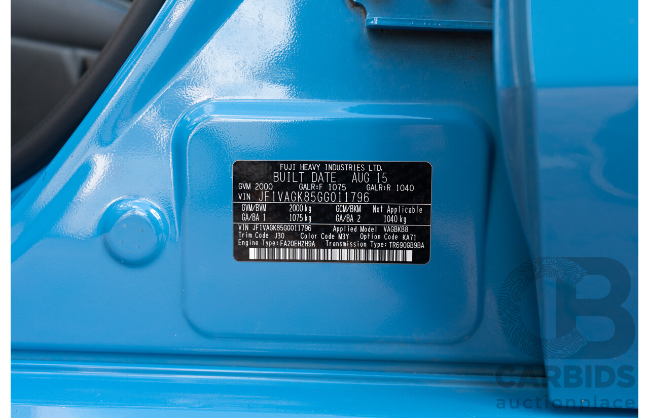 9/2015 Subaru WRX Hyper Blue (AWD) VA MY16 4d Sedan Hyper Blue Turbo 2.0L