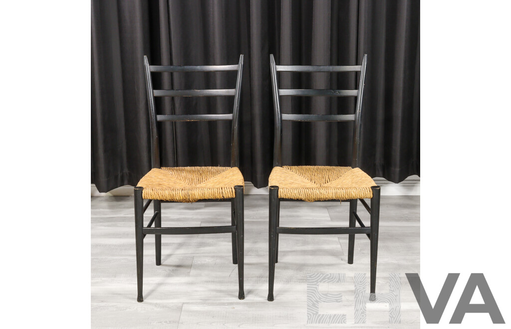 Pair of Gio Ponti Style Rush Seat Dining Chairs