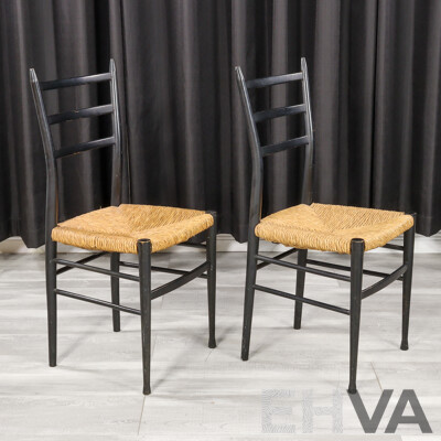 Pair of Gio Ponti Style Rush Seat Dining Chairs