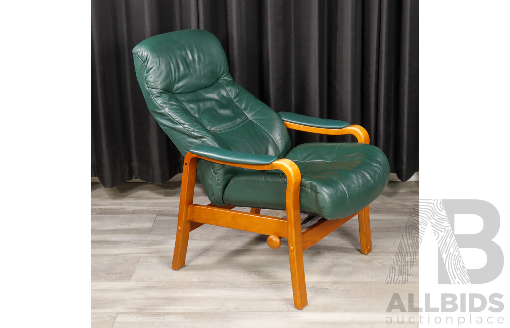 Timber Framed Recliner with Leather Upholstery and Footstool by Moran Furniture