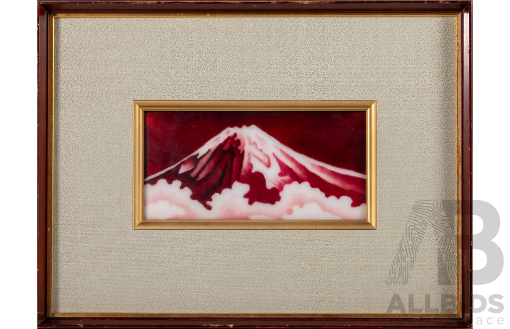 Artist Unknown (20th Century, Japanese School), Red Fuji, Wonderful Vintage Shippo Yaki Cloisonne Enamel Ware, 35 x 46 cm (frame)