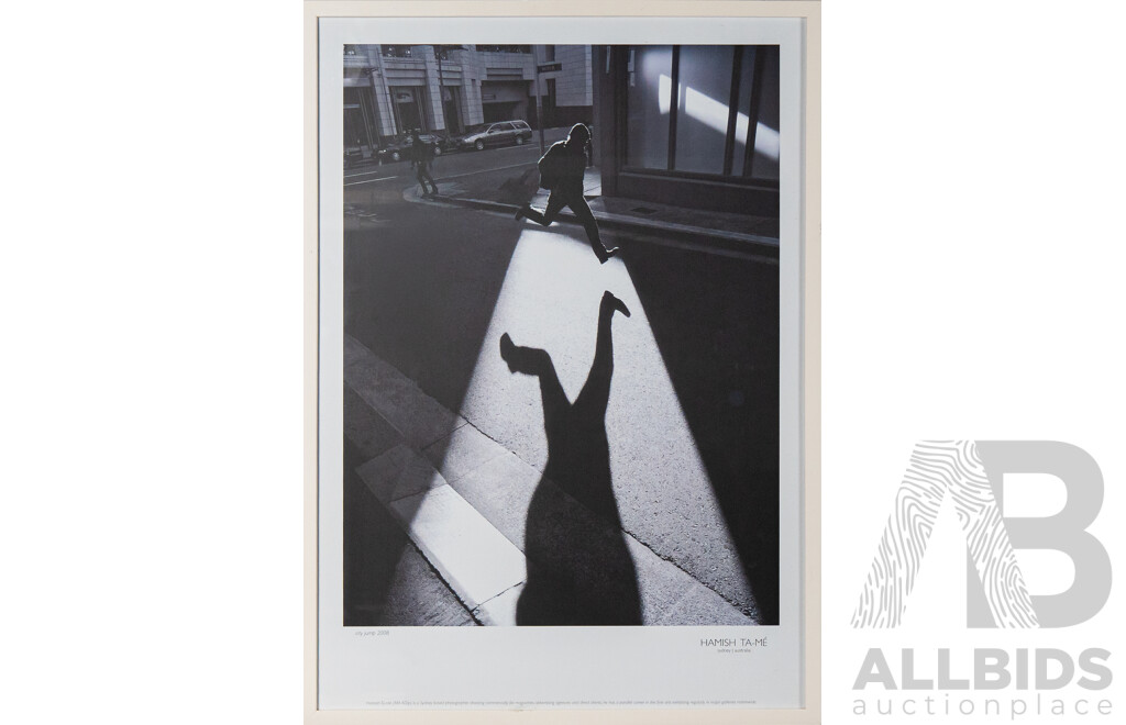 Hamish Ta-me, (2-0th Century, Australian), City Jump (2008) & Boy Jump Coogee (2005), Wonderful Pair of Black & White Poster Prints From Original Photographs, 87 x 63 cm (frames) (2)