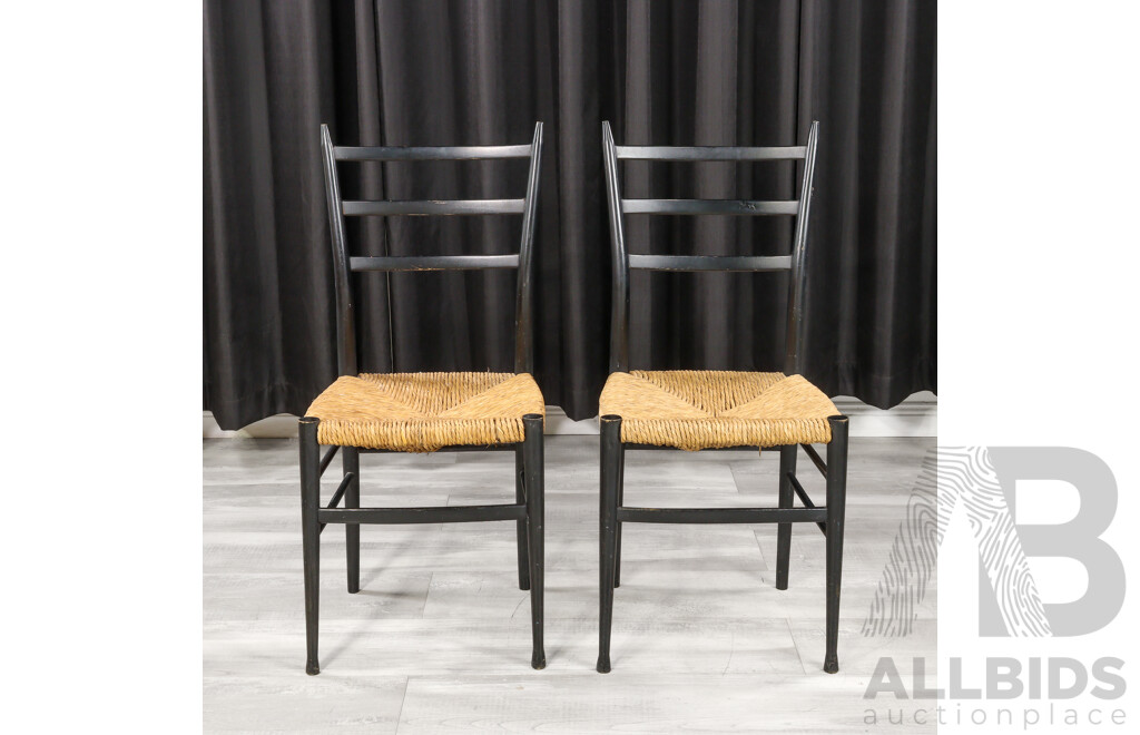 Pair of Gio Ponti Style Rush Seat Dining Chairs