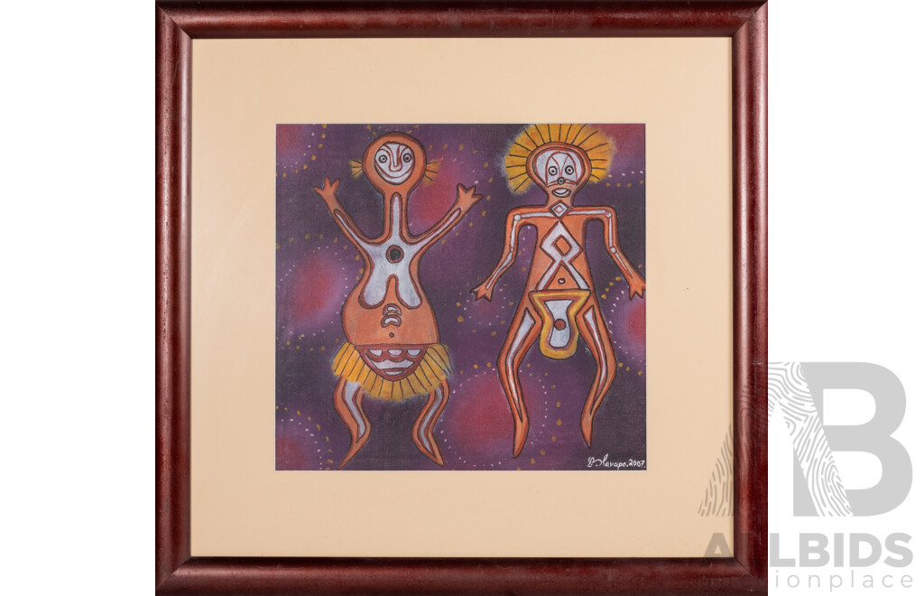 Artist Unknown, (20th Century, PNG), Native Figures (2007), Original Oil on Canvas, 66 x 69 cm (frame)
