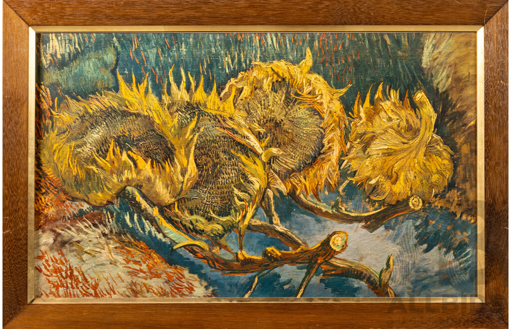 Vincent Van Gogh, (19th Century, Dutch, 1853-1890), Sunflowers, Reproduction Print on Masonite of the 1887 Original, 50 x 76 cm (frame)
