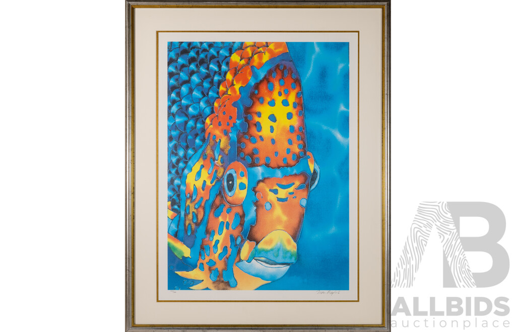 Daniel Jean-Baptiste, (20th Century, St Lucian), King Angelfish, Lovely LEditioned and Signed Lithograph After Original Watercolour Silk Batik, 100 x 80 cm (frame)