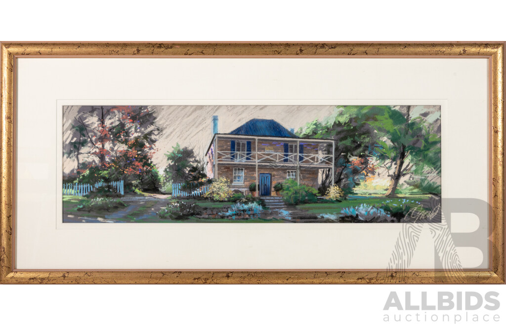 Celina Grant (20th Century, Australian, 1942-), House at Berrima, Lovely Original Pastel, 44 x 90 cm (frame)
