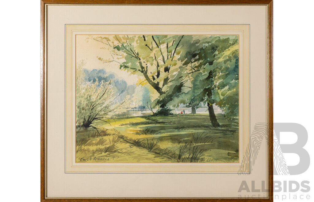 (Possibly) EW McInster (20th Century, Working C1980s) Afternoon by the Water (1987), Original Watercolour, 45 x 50 cm (frame)