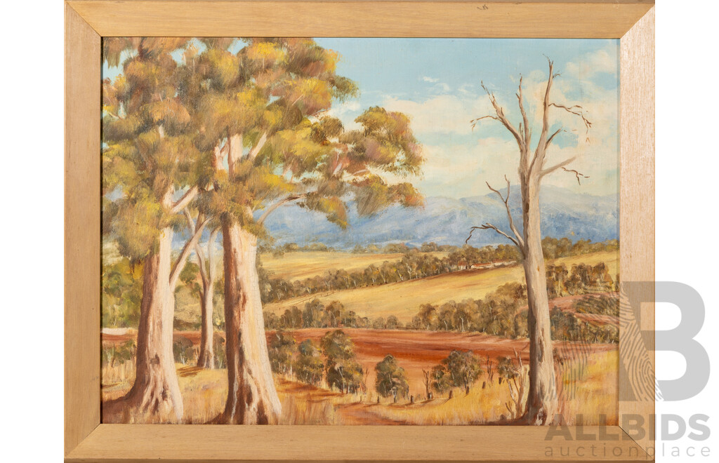 Artist Unknown (Exact Date Unknown), Sunburnt Country, Wonderful Original Vintage Oil on Masonite, 49 x 62 cm (frame)