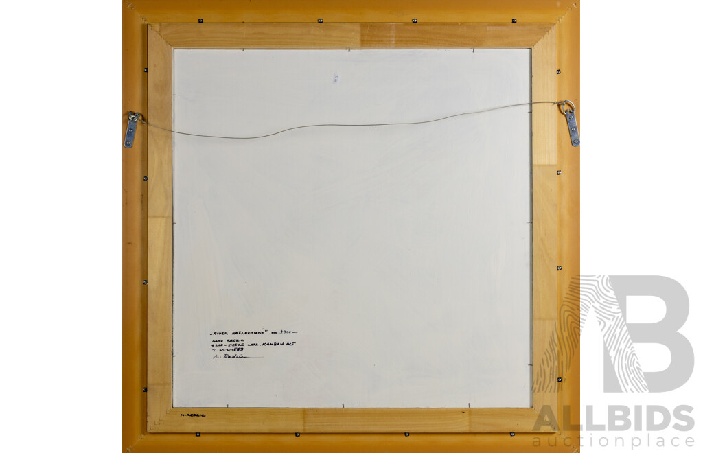 Mark Redzic, (20th Century, Australian), River Reflections, Wonderful Original Oil on Canvas Board, 90 x 90 cm (frame)